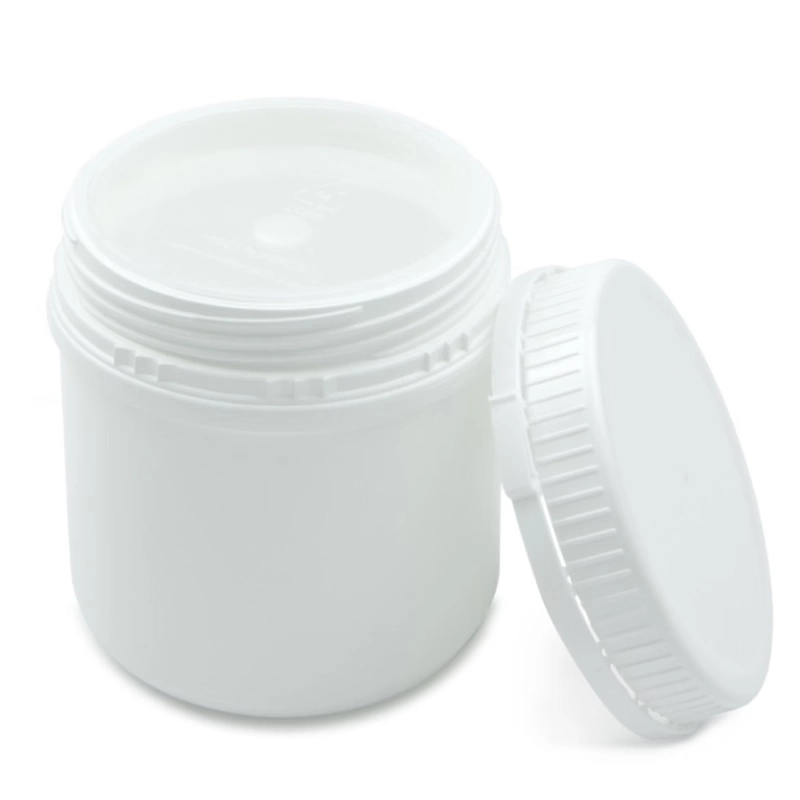Pot en plastique PE blanc 500 ml à bouchon à vis, hauteur 103 mm, empilable