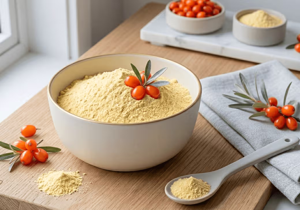 Poudre d'argousier bio — couleur orangée riche en caroténoïdes
