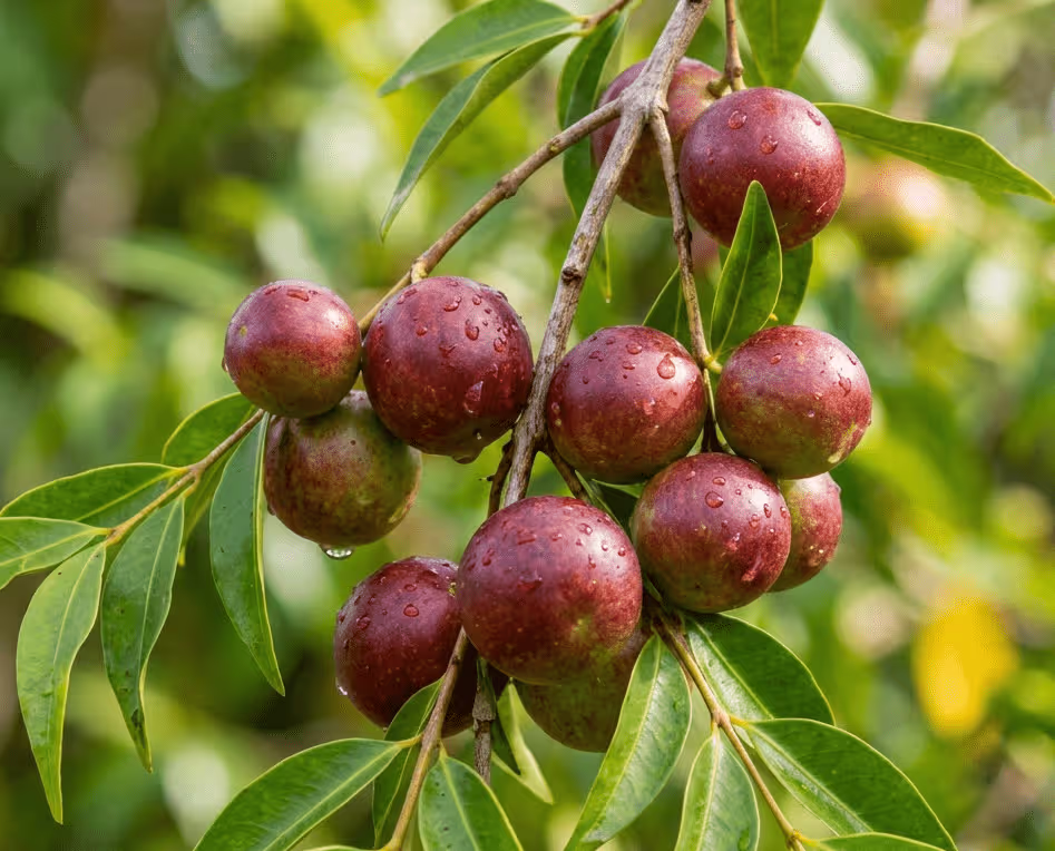 Fruits de camu-camu sur arbre — Myrciaria dubia des lacs amazoniens du Pérou